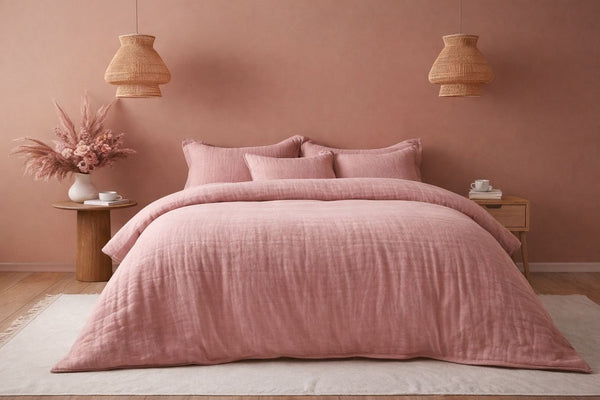Mousseline Dekbedovertrek Roze - 100% Premium Perkaal Katoen
